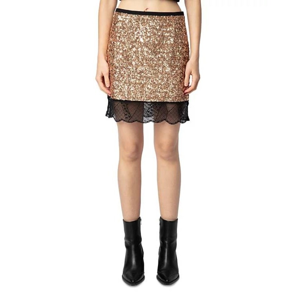Zadig‎ & Voltaire Skirt Sequin Gold Black Party Mini Womens size 4